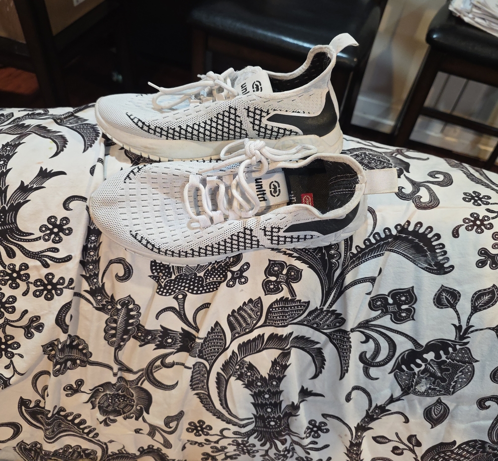 Women's White Knit Athletic Sneakers with Black Accents